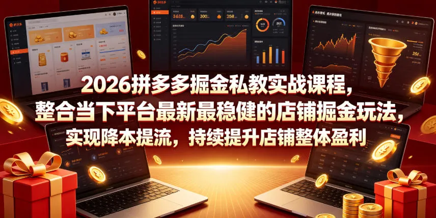 2026拼多多掘金私教实战课程,整合当下平台最新最稳健的店铺掘金玩法,实现降本提流,持续提升店铺整体盈利-小优资源网