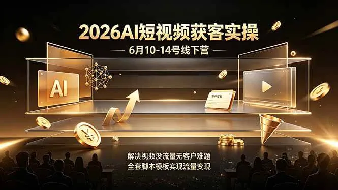 (19164期)2026AI短视频获客实操6月10-14号线下营,解决视频没流量无客户难题,全套脚本模板实现流量变现-小优资源网