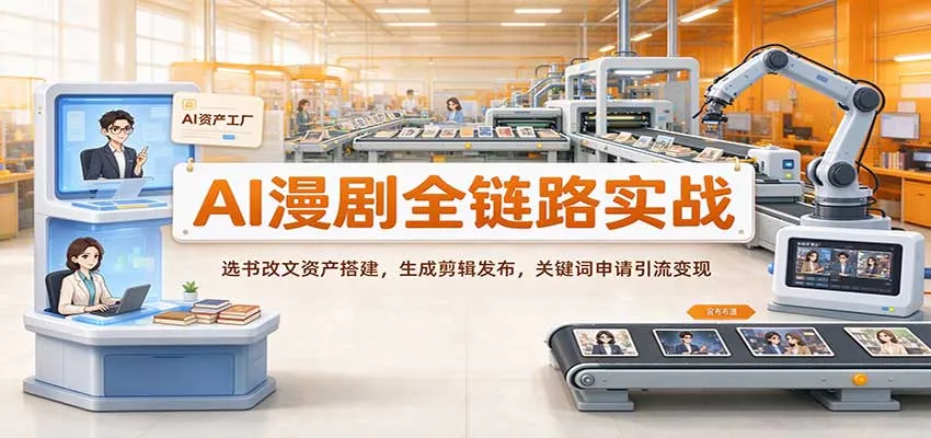 AI漫剧全链路实战：选书改文资产搭建，生成剪辑发布，关键词申请引流变现-小优资源网