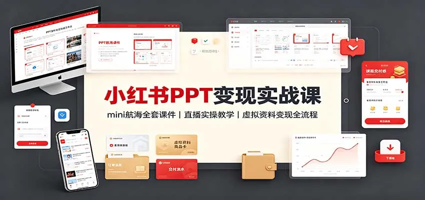 小红书PPT变现实战课：mini航海全套课件+直播实操教学，虚拟资料变现全流程-小优资源网