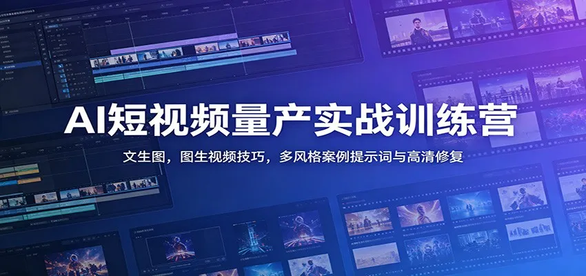 AI短视频量产实战训练营：文生图，图生视频技巧，多风格案例提示词与高清修复-小优资源网