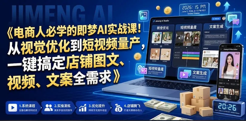 电商人必学的即梦AI实战课!从视觉优化到短视频量产,一键搞定店铺图文、视频、文案全需求-小优资源网
