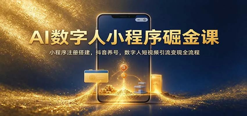 AI数字人小程序掘金课：小程序注册搭建，抖音养号，数字人短视频引流变现全流程-小优资源网