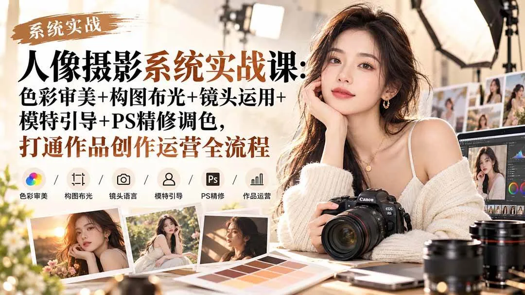 (20623期)【无水印】人像摄影系统实战课:色彩审美+构图布光+镜头运用+模特引导+PS精修调色,打通作品创作运营全流程-小优资源网