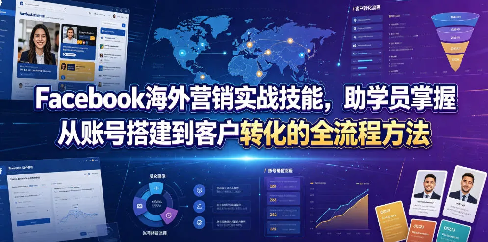 Facebook海外营销实战技能，助学员掌握从账号搭建到客户转化的全流程方法-小优资源网