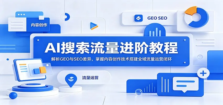 AI搜索流量进阶教程:解析GEO与SEO差异,掌握内容创作技术搭建全域流量运营闭环-小优资源网