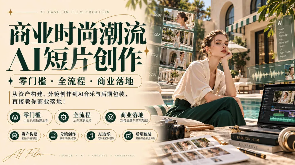 商业时尚潮流AI短片创作|零门槛・全流程・商业落地,从资产构建、分镜创作到AI音乐与后期包装,直接教你商业落地!-小优资源网