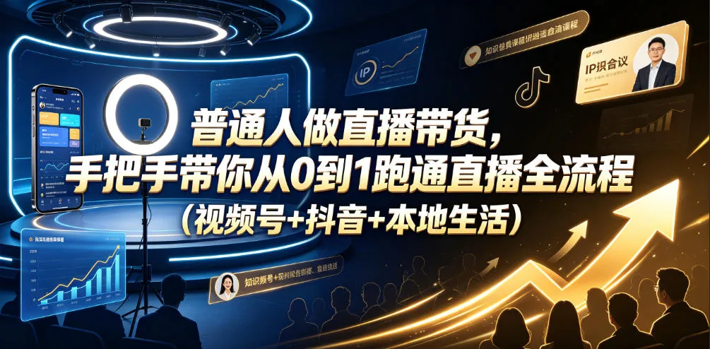 普通人做直播带货，手把手带你从0到1跑通直播全流程（视频号+抖音+本地生活）-小优资源网