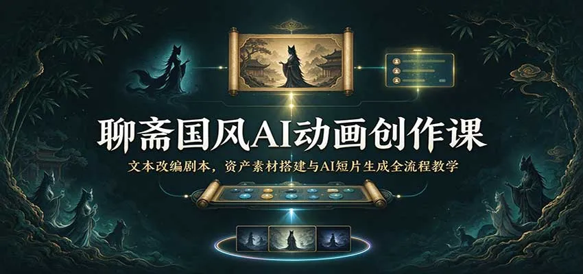 聊斋国风AI动画创作课:文本改编剧本,资产素材搭建与AI短片生成全流程教学 聊斋国风AI动画创作课:文本改编剧本,资产素材搭建与AI短片生成全流程教学