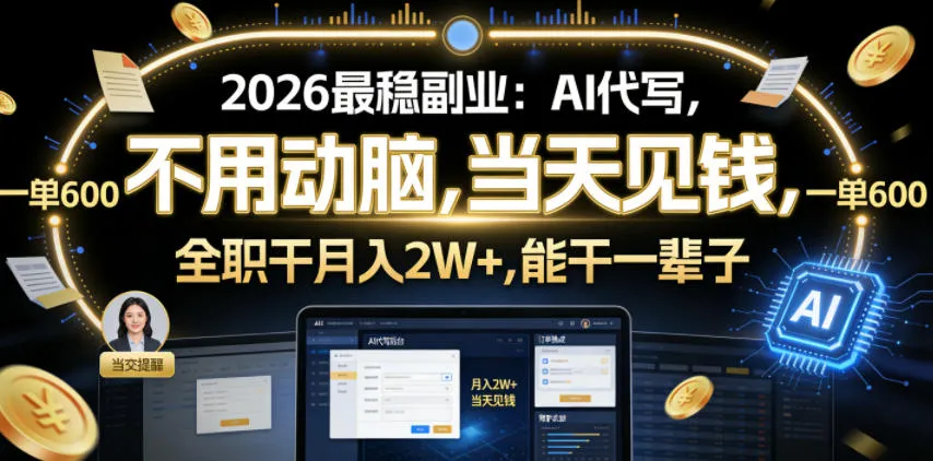 2026最稳副业:AI代写,不用动脑,当天见钱,一单600,全职干月入2W+,能干一辈子【揭秘】-小优资源网
