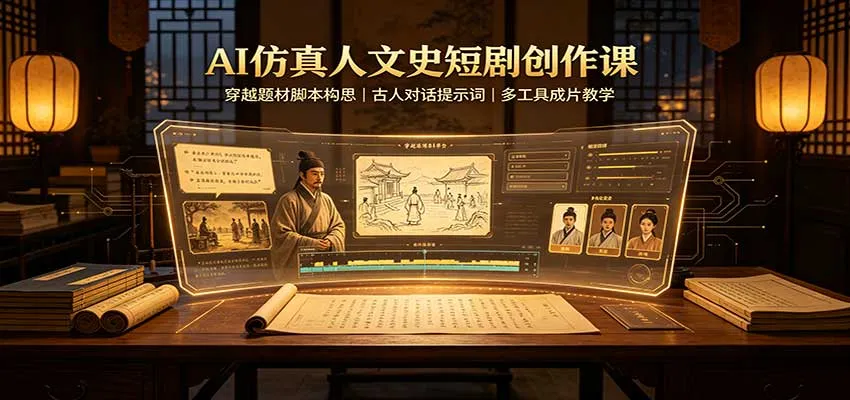 AI仿真人文史短剧创作课:穿越题材脚本构思,古人对话提示词,多工具成片教学-小优资源网