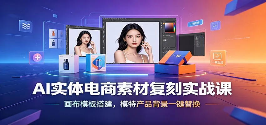 AI实体电商素材复刻实战课：画布模板搭建，模特产品背景一键替换-小优资源网