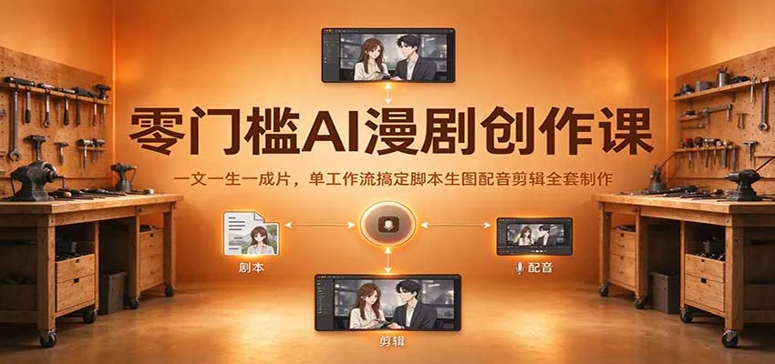 零门槛AI漫剧创作课：一文一生一成片，单工作流搞定脚本生图配音剪辑全套制作-小优资源网