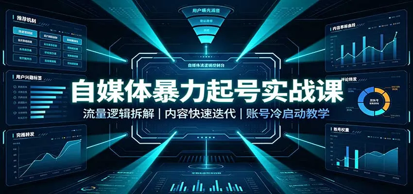 自媒体暴力起号实战课:流量逻辑拆解,内容快速迭代,账号冷启动教学-小优资源网
