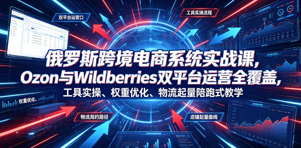 俄罗斯跨境电商系统实战课，Ozon与Wildberries双平台运营全覆盖，工具实操、权重优化、物流履约、店铺起量陪跑式教学-小优资源网