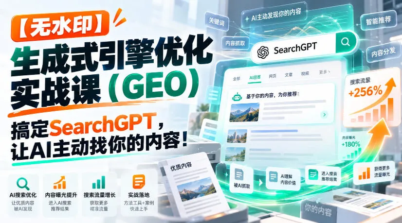 【无水印】生成式引擎优化(GEO)实战课:搞定SearchGPT,让AI主动找你的内容!【原创双语字幕】 【无水印】生成式引擎优化(GEO)实战课:搞定SearchGPT,让AI主动找你的内容!【原创双语字幕】
