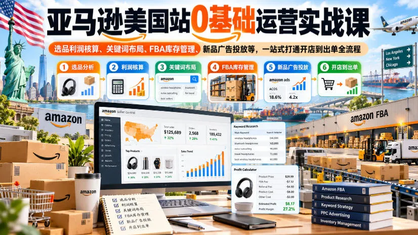 亚马逊美国站0基础运营实战课|选品利润核算、关键词布局、FBA库存管理、新品广告投放等,一站式打通开店到出单全流程 亚马逊美国站0基础运营实战课|选品利润核算、关键词布局、FBA库存管理、新品广告投放等,一站式打通开店到出单全流程