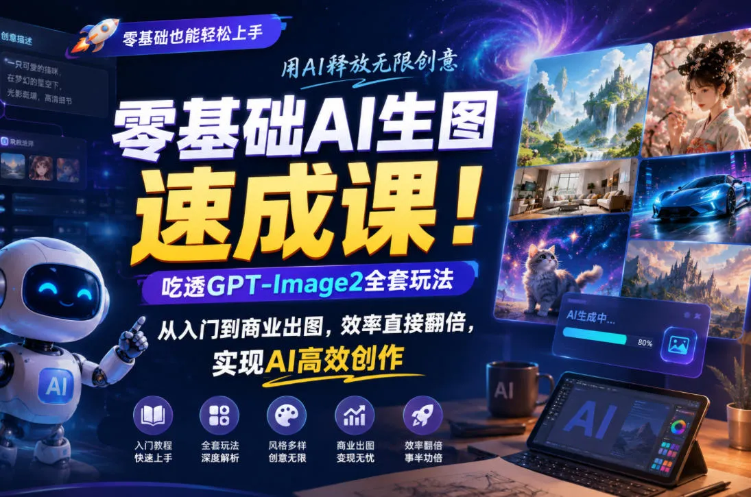 零基础AI生图速成课!吃透GPT-Image2全套玩法,从入门到商业出图,效率直接翻倍,实现AI高效创作-小优资源网