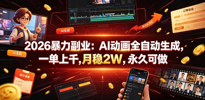 2026暴力副业：AI动画全自动生成，一单上千，月稳2W，永久可做【揭秘】-小优资源网