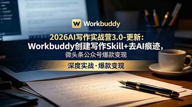 (18995期)2026AI写作实战营3.0-更新:Workbuddy创建写作Skill+去AI痕迹,微头条公众号爆款变现-小优资源网
