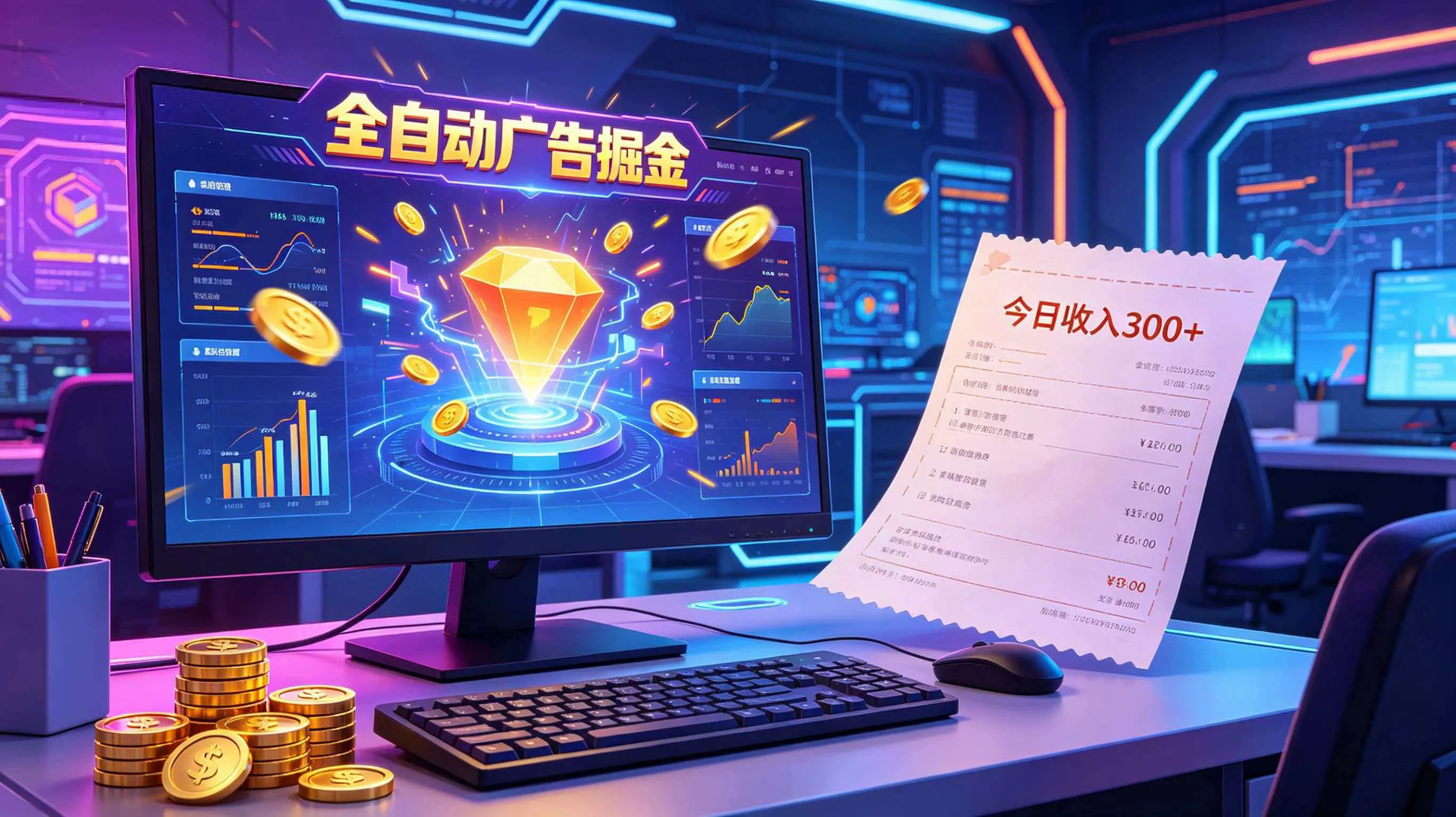 全自动广告掘金,日入300+。全程Ai自动化运行,解放双手,时间自由。收益稳定-小优资源网