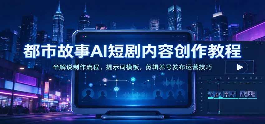 都市故事AI短剧内容创作教程：半解说制作流程，提示词模板，剪辑养号发布运营技巧-小优资源网
