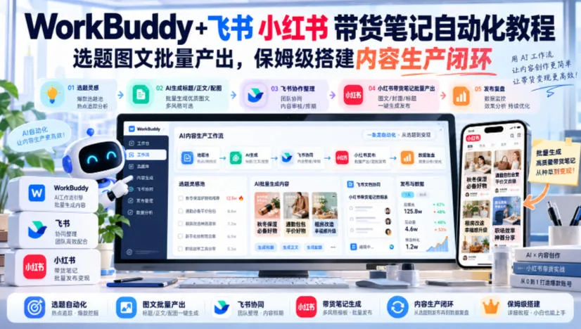 WorkBuddy+飞书小红书带货笔记自动化教程，选题图文批量产出，保姆级搭建内容生产闭环【文档】-小优资源网