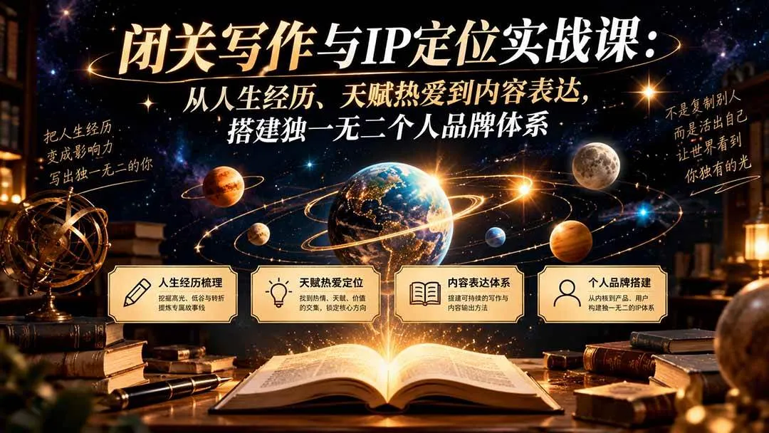 （20634期）闭关写作与IP定位实战课：从人生经历、天赋热爱到内容表达，搭建独一无二个人品牌体系-小优资源网