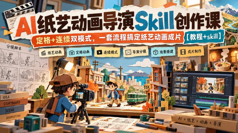 AI纸艺动画导演Skill创作课|定格+连续双模式,一套流程搞定纸艺动画成片【教程+skill】-小优资源网