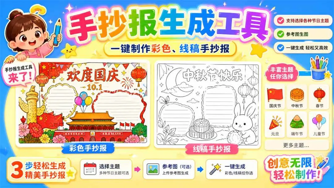 （20265期）手抄报批量生成工具来了，完全免费，告别豆包生图，这个高清无水印-小优资源网