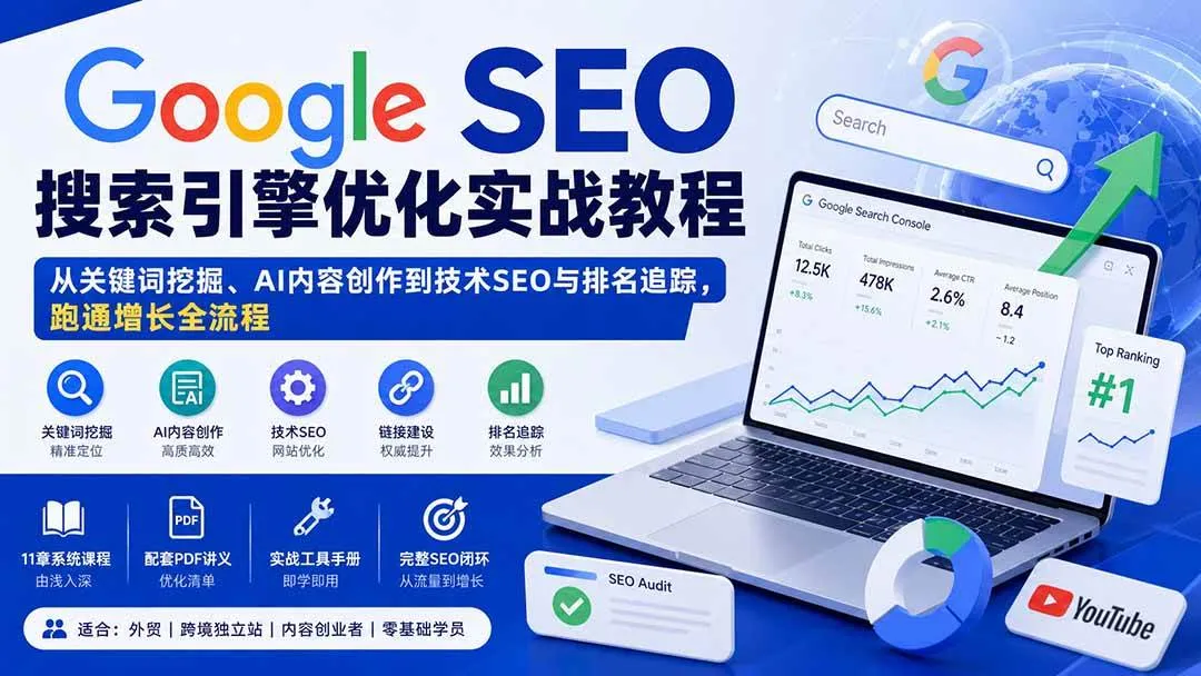 （20241期）Google SEO搜索引擎优化实战教程：从关键词挖掘、AI内容创作到技术SEO与排名追踪，跑通增长全流程-小优资源网
