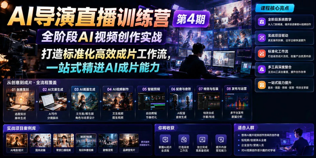 AI导演直播训练营第4期|全阶段AI视频创作实战,打造标准化高效成片工作流,一站式精进AI成片能力-小优资源网