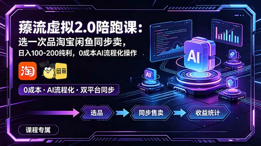 (18942期)薅流虚拟2.0陪跑课:选一次品淘宝闲鱼同步卖,日入100-200纯利,0成本AI流程化操作-小优资源网
