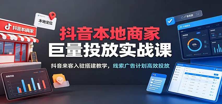 抖音本地商家巨量投放实战课：抖音来客入驻搭建教学，线索广告计划高效投放-小优资源网