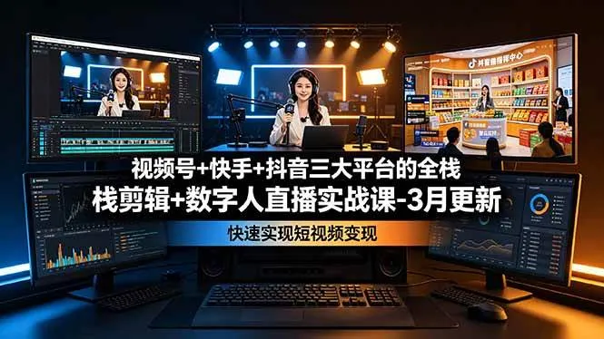 (19146期)视频号+快手+抖音三大平台的全栈剪辑+数字人直播实战课-3月更新:快速实现短视频变现-小优资源网
