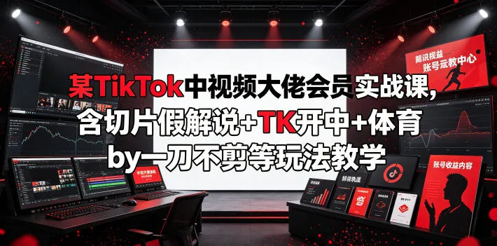 某TikTok中视频大佬会员实战课，含切片假解说+TK开中+体育by一刀不剪等玩法教学-小优资源网