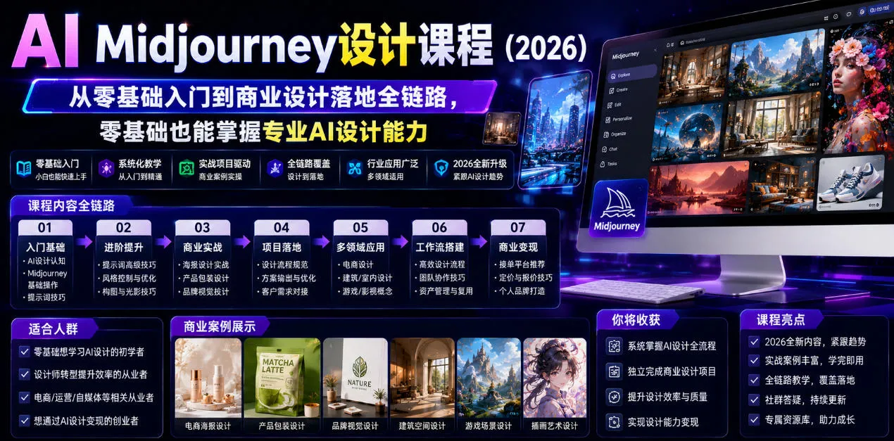 AI Midjourney设计课程(2026),从零基础入门到商业设计落地全链路,零基础也能掌握专业AI设计能力(更新1007)-小优资源网