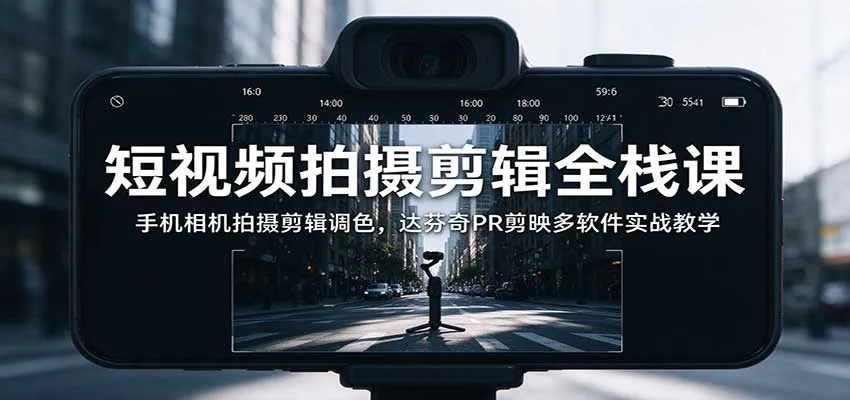 短视频拍摄剪辑全栈课：手机相机拍摄剪辑调色，达芬奇PR剪映多软件实战教学-小优资源网