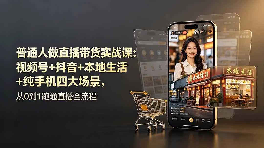 （19111期）普通人做直播带货实战课：视频号+抖音+本地生活+纯手机四大场景，从0到1跑通直播全流程-小优资源网