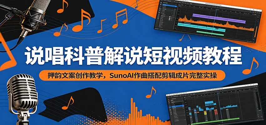 说唱科普解说短视频教程:押韵文案创作教学,SunoAI作曲搭配剪辑成片完整实操-小优资源网