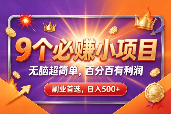 （21044期）9个必赚的前小项目，超级的简单，百分百赚米，副业首选，日收500+-小优资源网