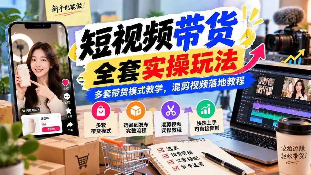 (20991期)【无水印】短视频带货全套实操玩法,多套带货模式教学,混剪视频落地教程-小优资源网