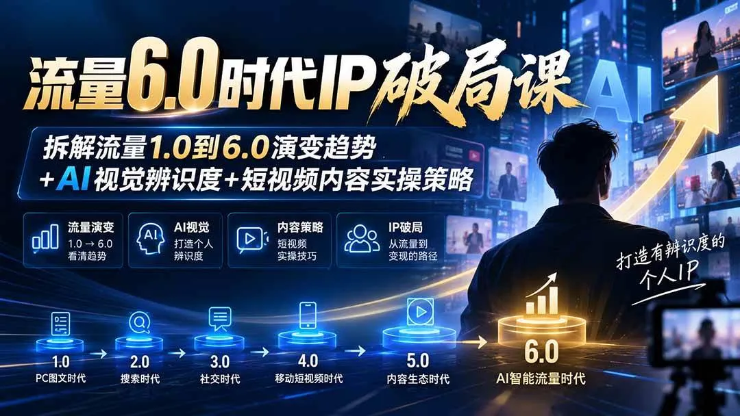 （20845期）流量6.0时代IP破局课：拆解流量1.0到6.0演变趋势+AI视觉辨识度+短视频内容实操策略-小优资源网