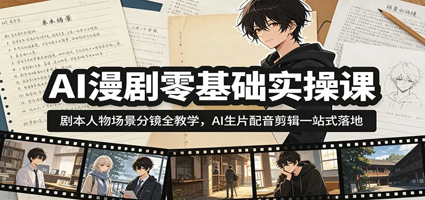 AI漫剧零基础实操课:剧本人物场景分镜全教学,AI生片配音剪辑一站式落地-小优资源网