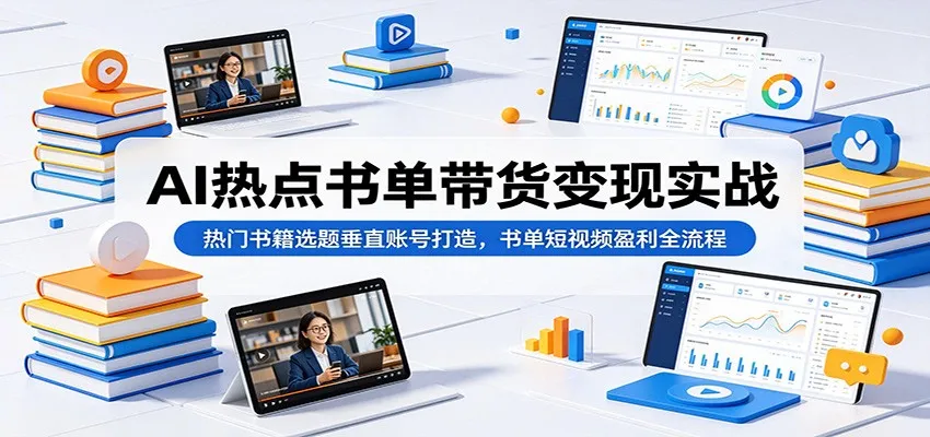 AI热点书单带货变现实战:热门书籍选题垂直账号打造,书单短视频盈利全流程-小优资源网