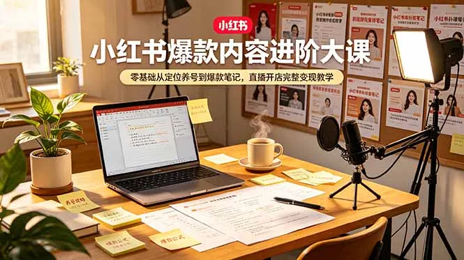小红书爆款内容进阶大课，零基础从定位养号到爆款笔记，直播开店完整变现教学-小优资源网