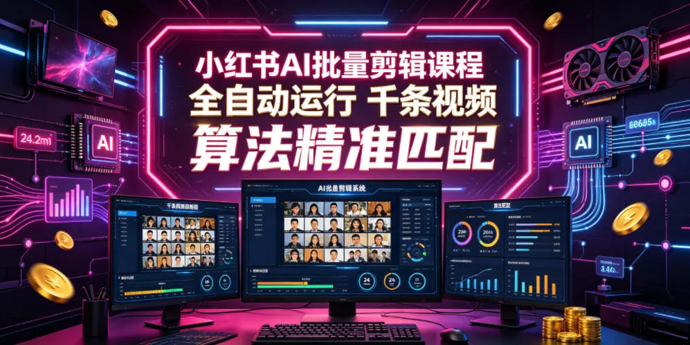 小红书AI批量剪辑课程,24小时全自动运行,解放双手专注运营,千条视频批量处理,小红书算法精准匹配-小优资源网