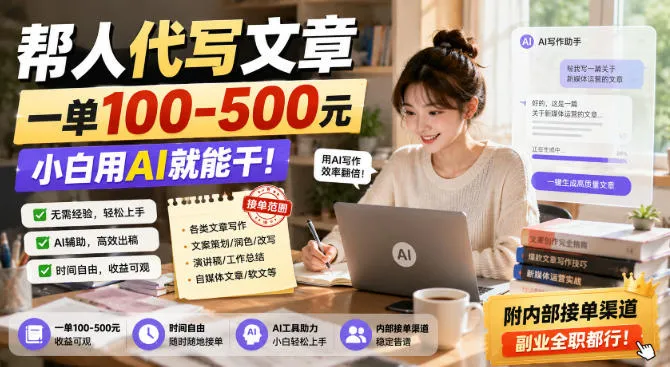 帮人代写文章，一单100-500，小白用AI就能干，附内部接单渠道，副业全职都行【揭秘】-小优资源网