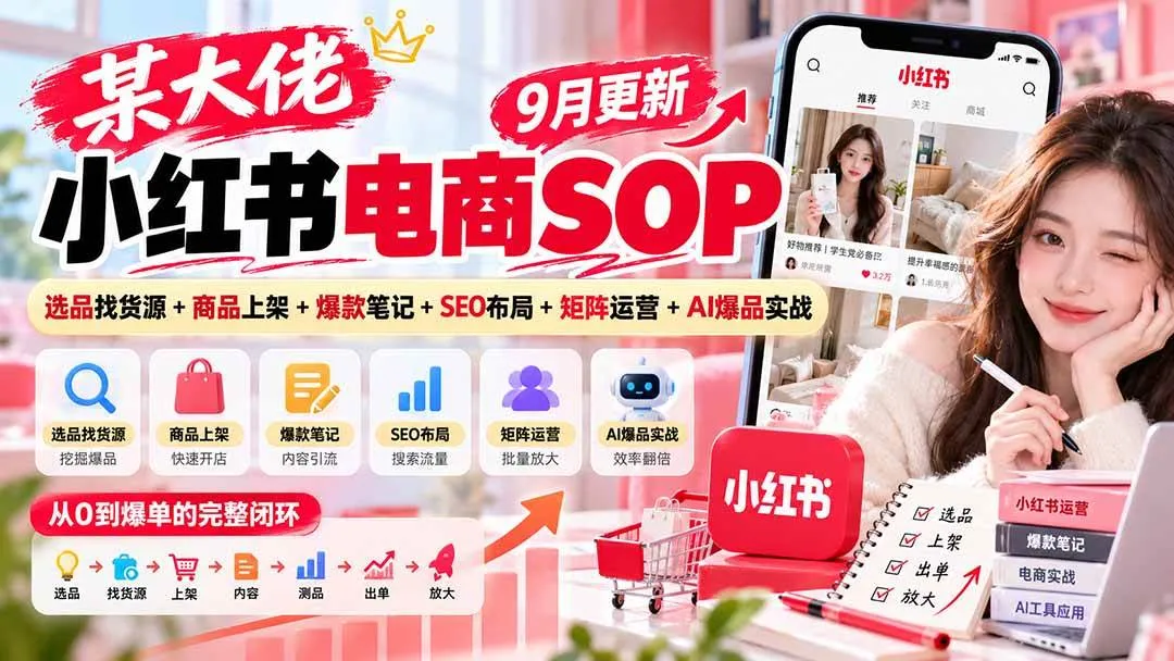 （20757期）某大佬小红书电商SOP｜9月更新：选品找货源+商品上架+爆款笔记+SEO布局+矩阵运营+AI爆品实战-小优资源网