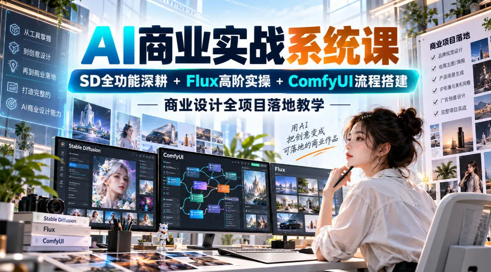 AI商业实战系统课|SD全功能深耕+Flux高阶实操+Comfyui流程搭建,商业设计全项目落地教学 AI商业实战系统课|SD全功能深耕+Flux高阶实操+Comfyui流程搭建,商业设计全项目落地教学